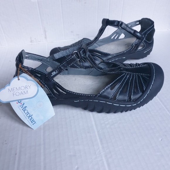 JBU Wm Melon Black Memory Foam Vegan Cutout Leather Sneakers Velcro T-Strap 7.5 - Picture 6 of 16